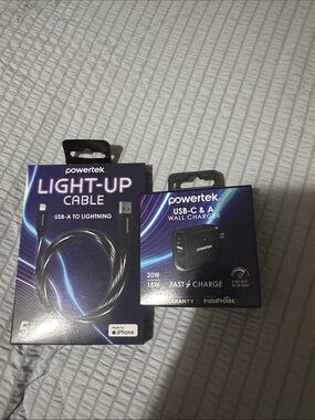 Black Light-Up USB-A to Lightning Cable & USB-C Wall Charger